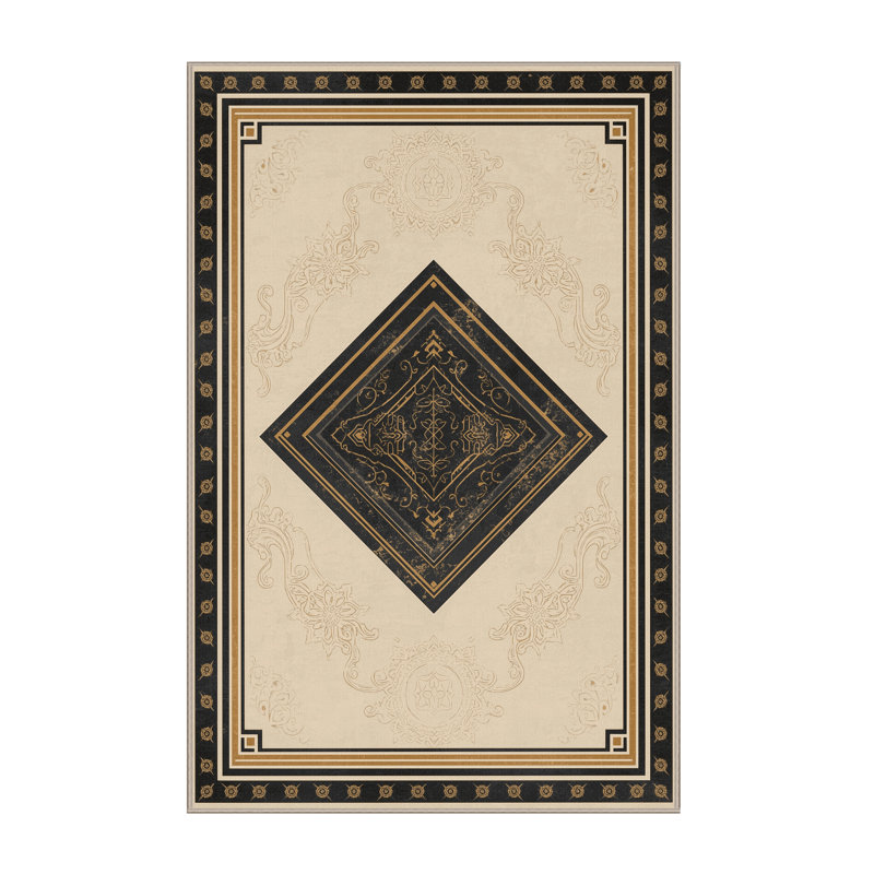 Tapis oriental doux et moelleux de style oriental classique Estaugh - reliure beige, 8 x 12