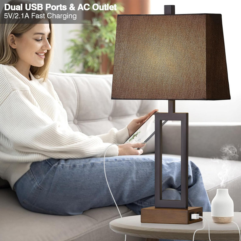 Set of 2 Black Touch Control Table Lamps with USB Ports