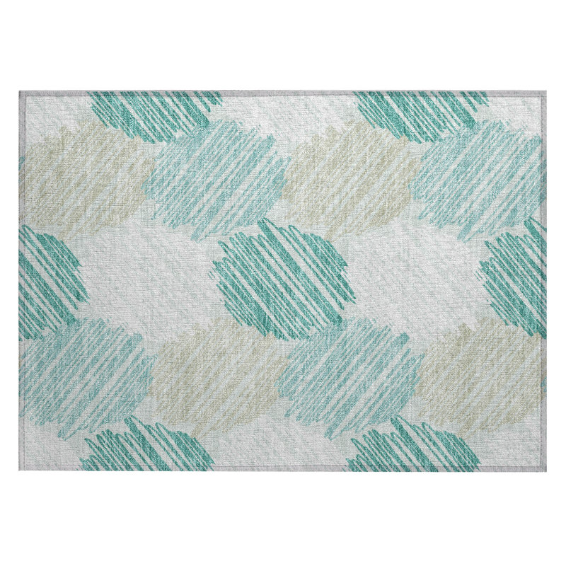 Machine Washable Indoor/Outdoor Xhevrie Teal Rug, Rectangle 1'8" x 2'6"