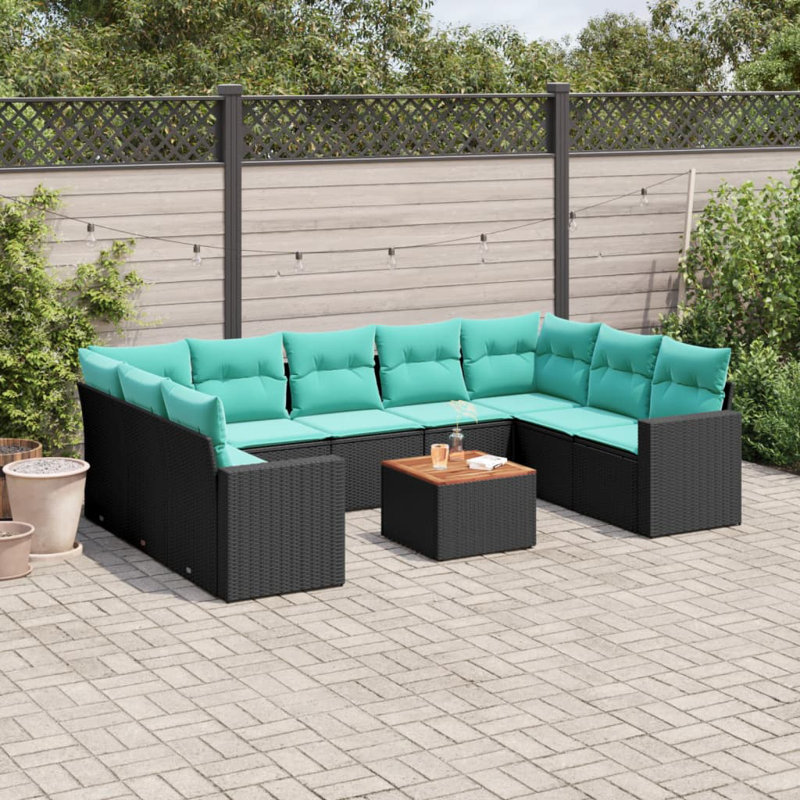  Ensemble de canapé de patio 10 pièces avec coussins en rotin de polyester noir