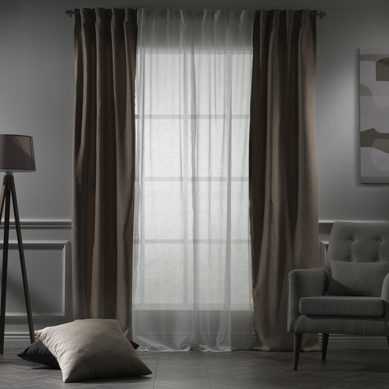 Decorative Window Curtain Each Panel, 27" W x 84" L, Barley/White