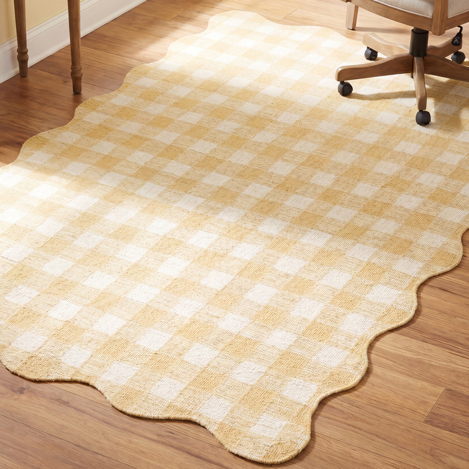 Lola Yellow Hand-Tufted Plaid Wool Rug, Rectangle 5' x 7'6"