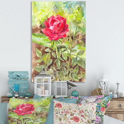 Simple fleur rouge dans le jardin - art mural traditionnel sur toile