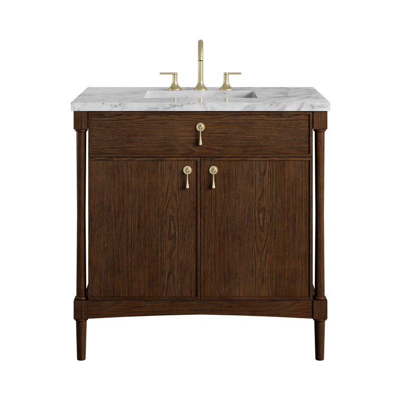 Kinnsden 36" W Single Vanity, Sable Oak, Carrara Marble, 8" Widespread