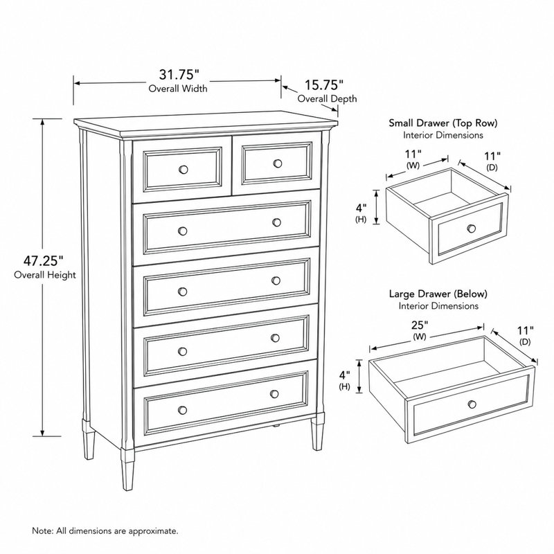 Commode 6 tiroirs en bois, Noyer foncé