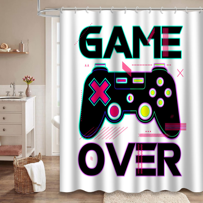 Rideau de douche avec 12 crochets Gamer, L 72 po x l 78 po