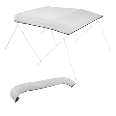 Auvent de remplacement pour toit 4 places à 4 arceaux, 8 pi de long, auvent de bateau imperméable durable de qualité marine 600D avec botte de rangement, auvent à fermeture à glissière facile à installer, L 96 po x l (91 à 96 po), gris (sans cadre)