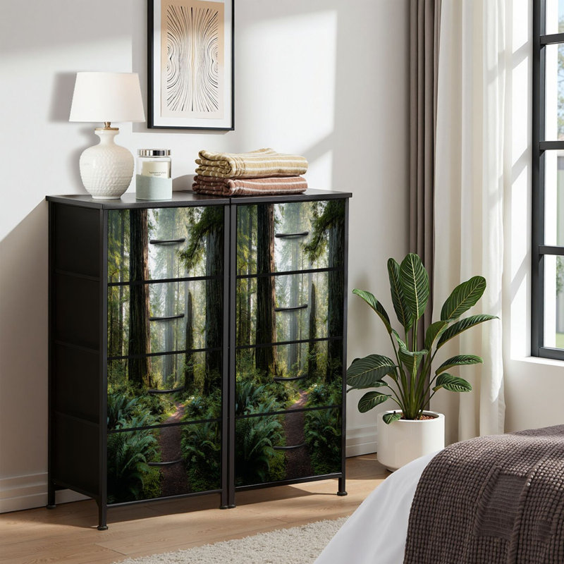 Commode 4 tiroirs pour chambre à coucher, commode étroite, plateau en bois et structure en fer de travail 18 po x 37,5 po - (l x H)