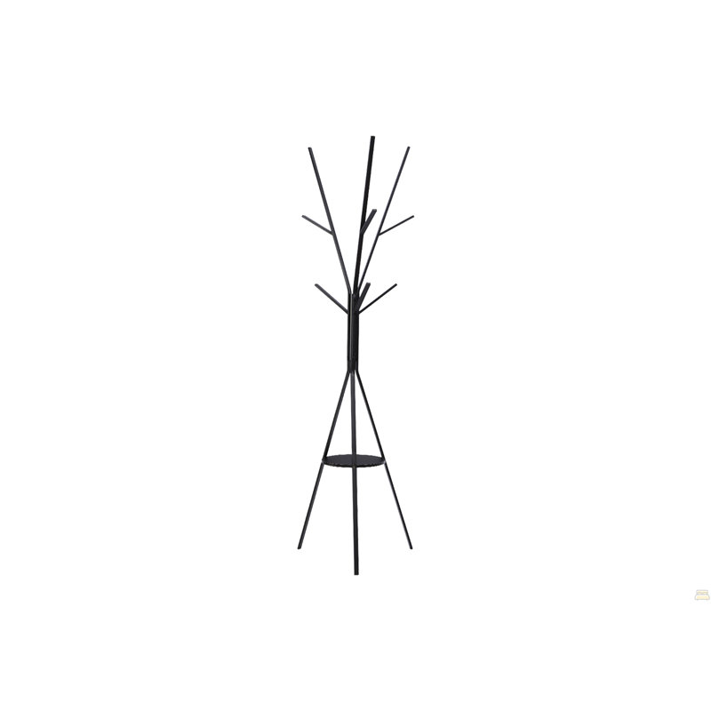 Coat Rack, 72"h, Bedroom, Entryway, Hall Tree, 6 Hooks, Black Metal, Contemporary, Modern, Black
