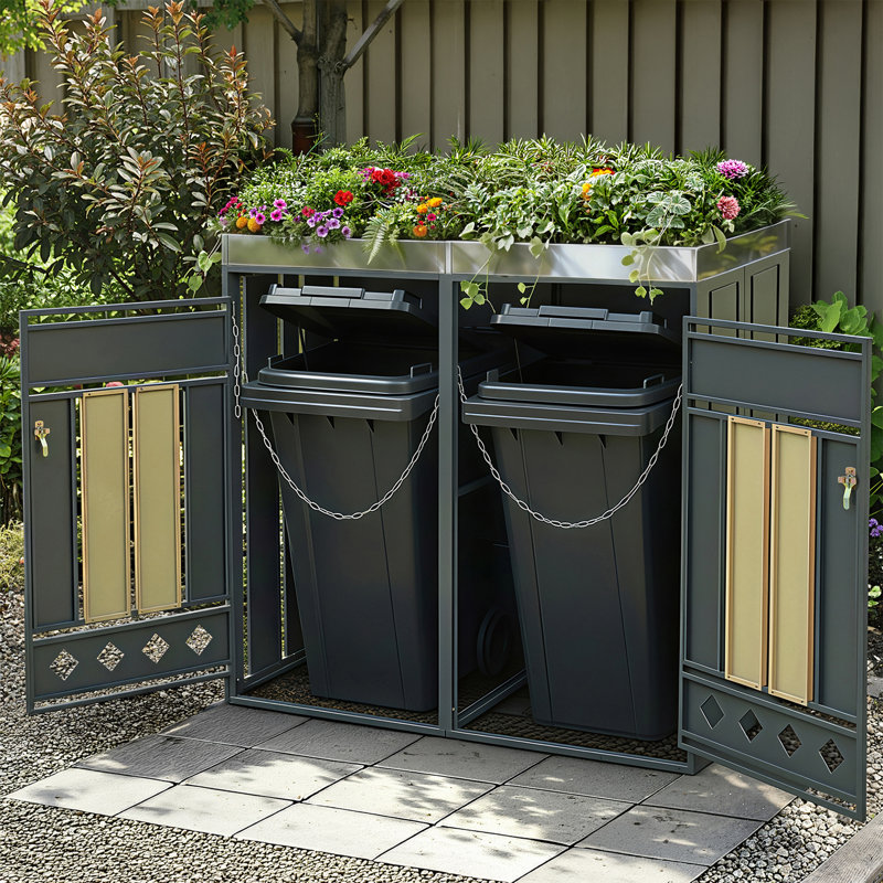 Garden Storage Box Waste Bin With Planter Top