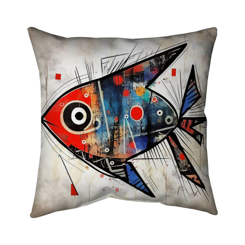 Fish gaze - Red Poly Twill Throw Pillow – Poly Twill Throw Pillow with Insert, Double-Sided Print