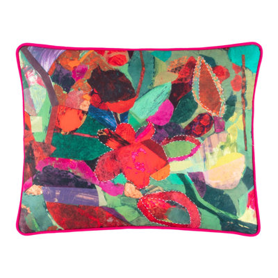 Bunny Flower Felt Embroidered Lumbar Pillow Cover