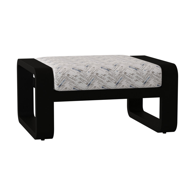 Vale Outdoor Ottoman, Textured Black, Canvas Heather Beige Sunbrella® Canvas