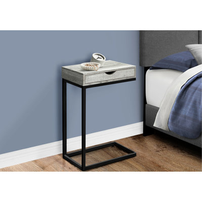 Table à collation moderne avec stratifié gris - base en métal noir et espace de rangement pour le décor du salon