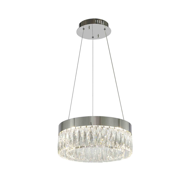 Modern 1 Light LED Crystal Drum Chandelier, Chrome, 65" H x 16" W x 16" D