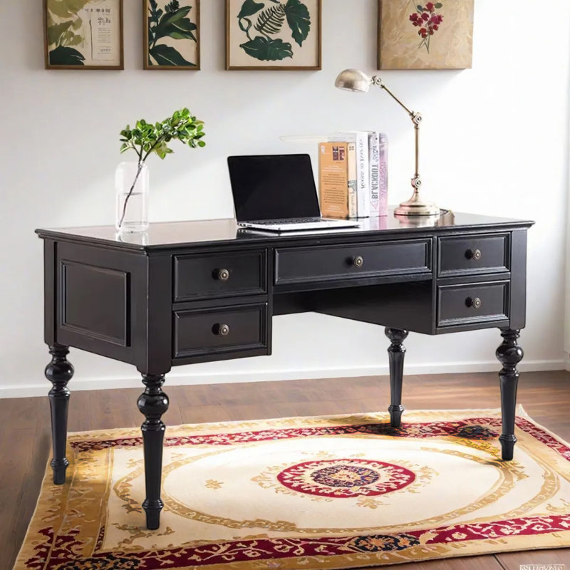 American-Style Country Solid Wood Desk, 30.7" H x 55.11" W x 23.61" D, Black