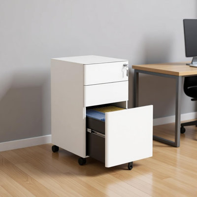 Classeur mobile à 17 tiroirs l 17,7 po x H 24 po pour dossiers de format lettre / légal, armoire de bureau en acier avec serrure et roulettes, blanc