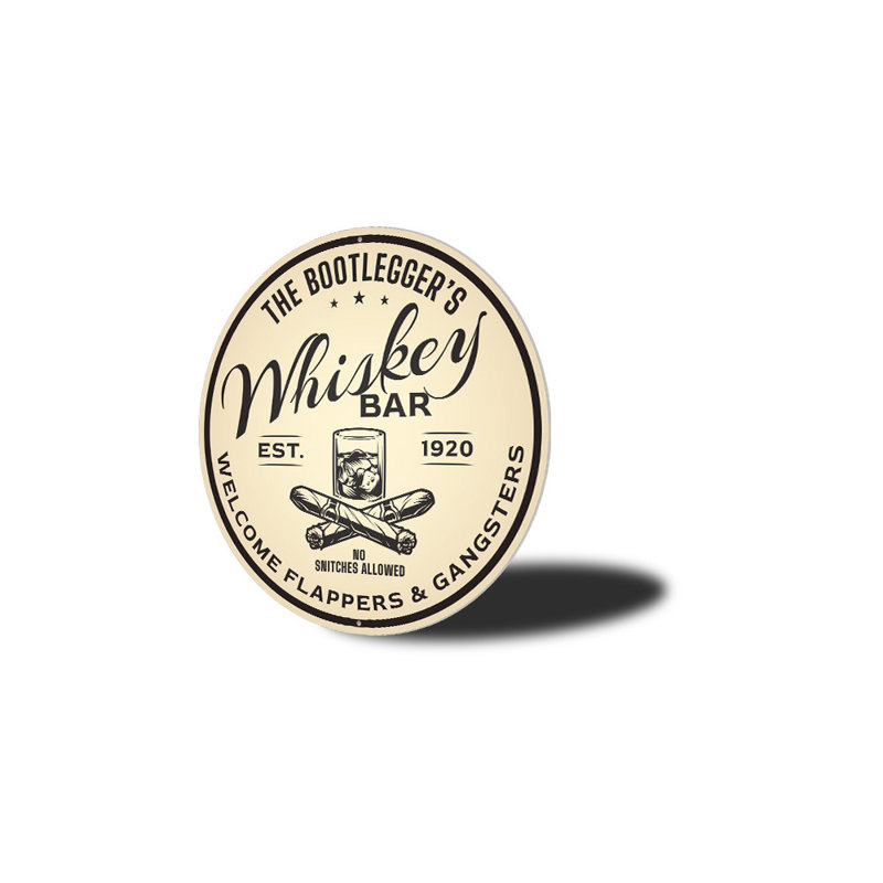 Enseigne de bar Bootlegger's Whisky, H 18 po x l 18 po x P 0,06 po