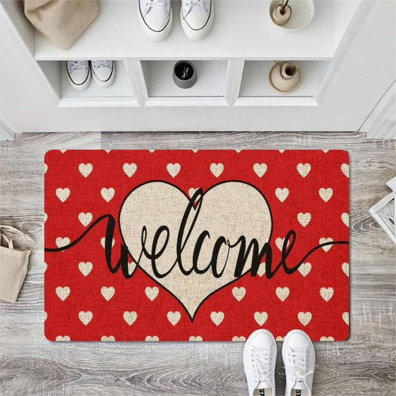 Tapis rouge pour salle de séjour et chambre de bébé Red Heart Welcome, 24 x 36 po, beige rouge