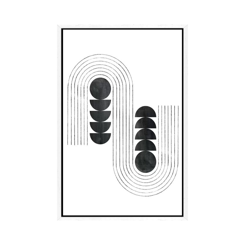 Black Shapes And Curved Lines - Painting on Canvas, 66.04cm H x 45.72cm W x 3.81cm D, White Framed