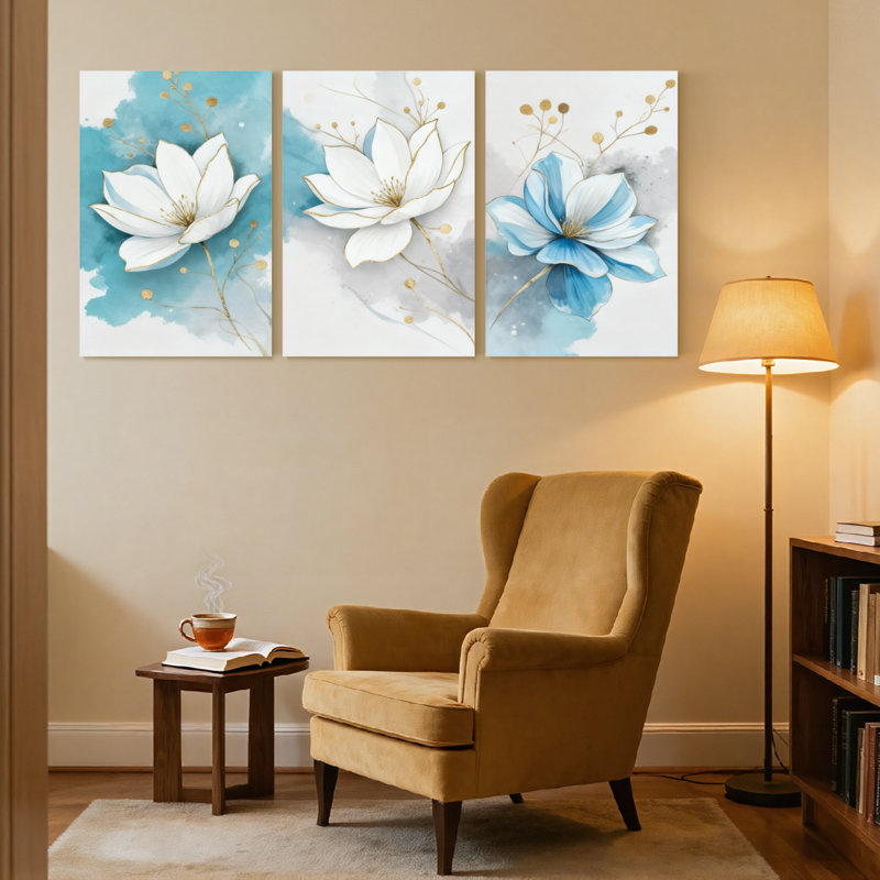Plantes et fleurs, ensemble de 3 impressions sur toile, style aquarelle, H 18 po x l 36 po