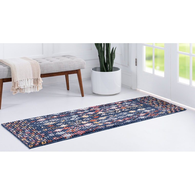 Tapis bleu marine Southwestern, Tapis de couloir 2 pi 7 po x 10 pi