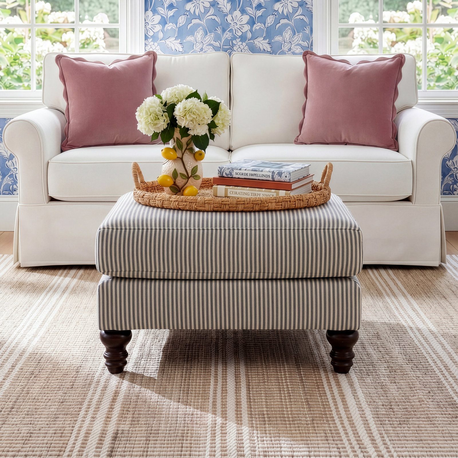 Walters Upholstered Ottoman, Conversation Capri Basketweave