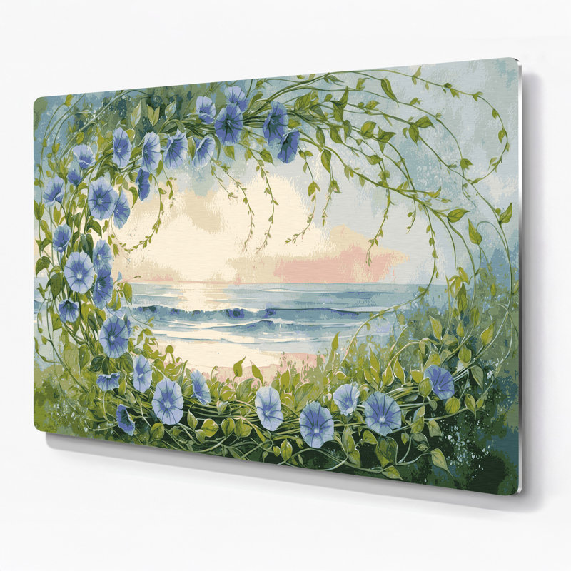 Art mural gris en métal Coastal Beach Morning Glory, H 8 po x l 10 po