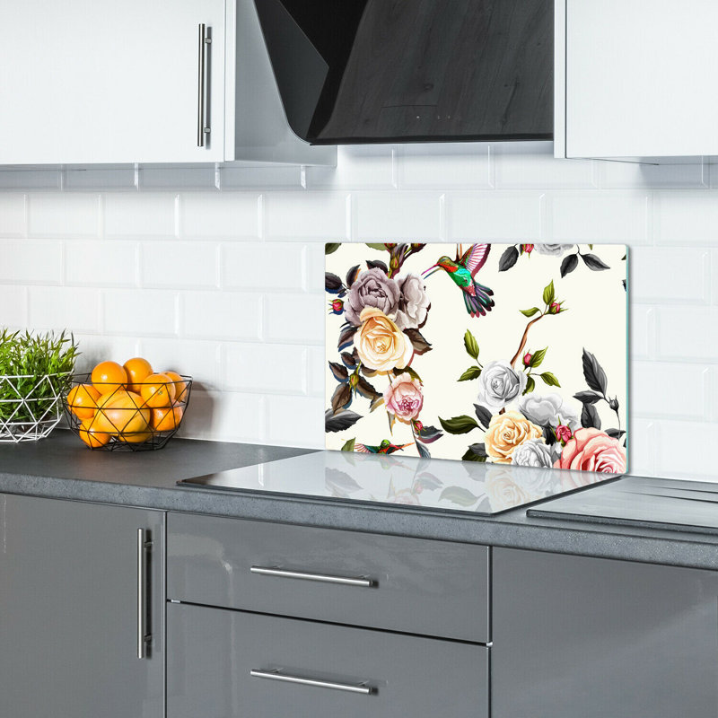 Risinger Tempered Glass Birds Roses Chopping Board, 52cm x 60cm