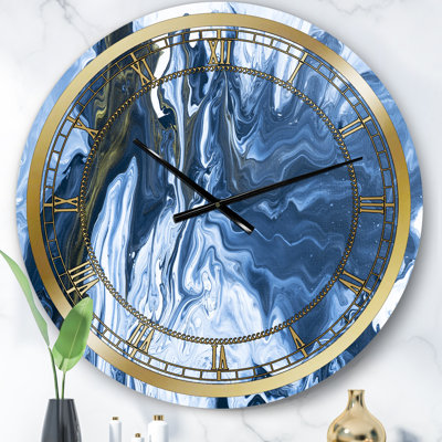 White, grey and White Hand Painted Marble Acrylic III - Modern wall clock