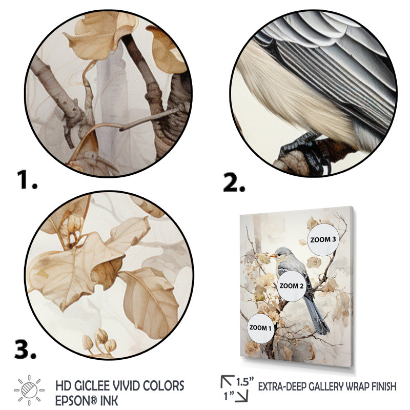 «Bird Silent Watcher V», reproduction d'art sur toile, H 44 po x l 34 po x P 1,5 po, Toile tendue