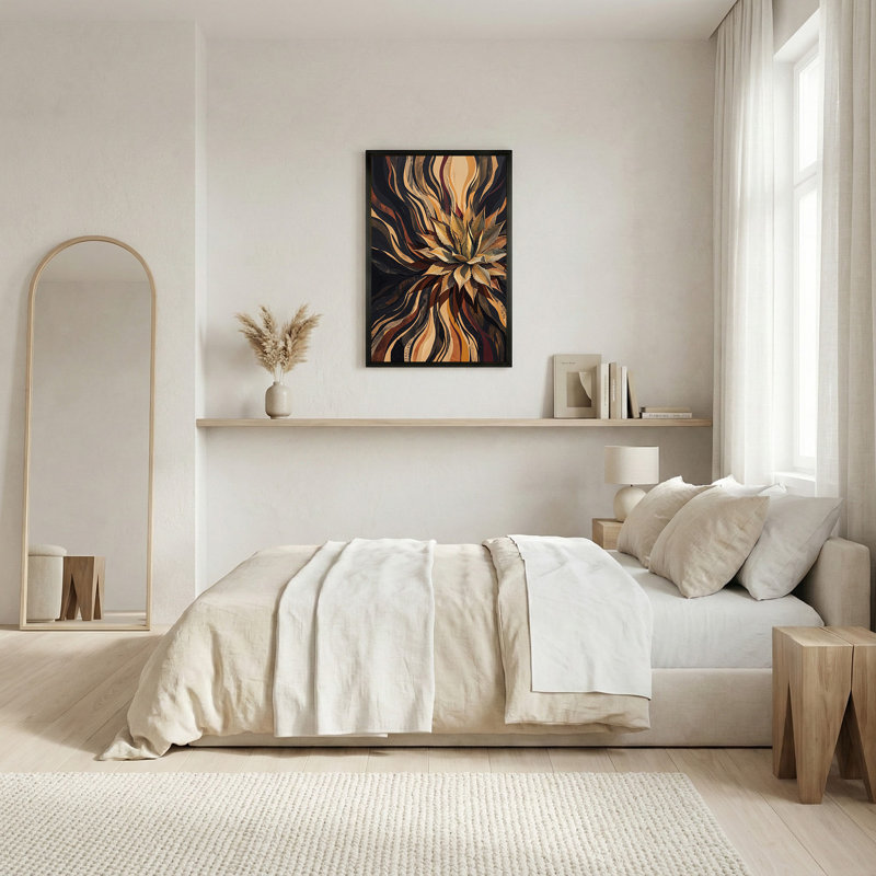 Agave, plante avec toile abstraite noire et dorée, art sur toile, H 30 po x l 20 po