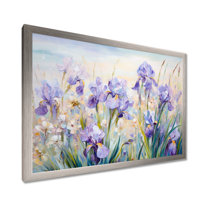 Mauve iris, charme champêtre - fleurs, art mural, H 12 po x l 20 po x P 1 po, Cadre simple argenté