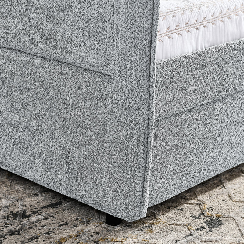 Lit de jour rembourré avec couchette et deux tiroirs en boucle grise, modèle grand format Boucle