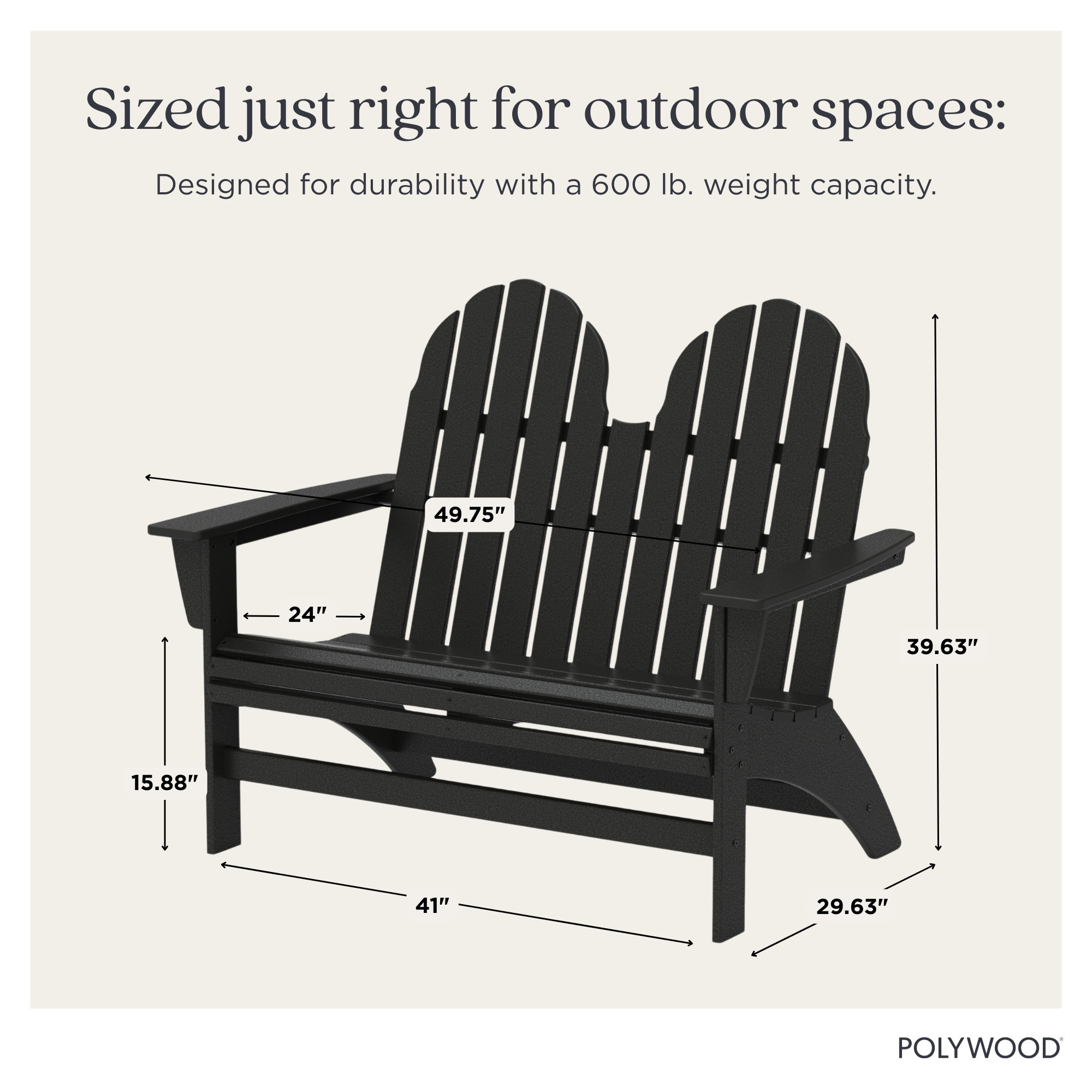 POLYWOOD Vineyard 48" Adirondack Bench, Sand