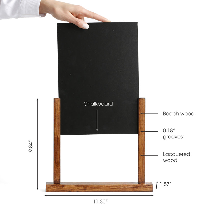 Freestanding Slate Reversible Chalkboard, Dark Wood, 9.84" H x 11.3" W x 12.2" D