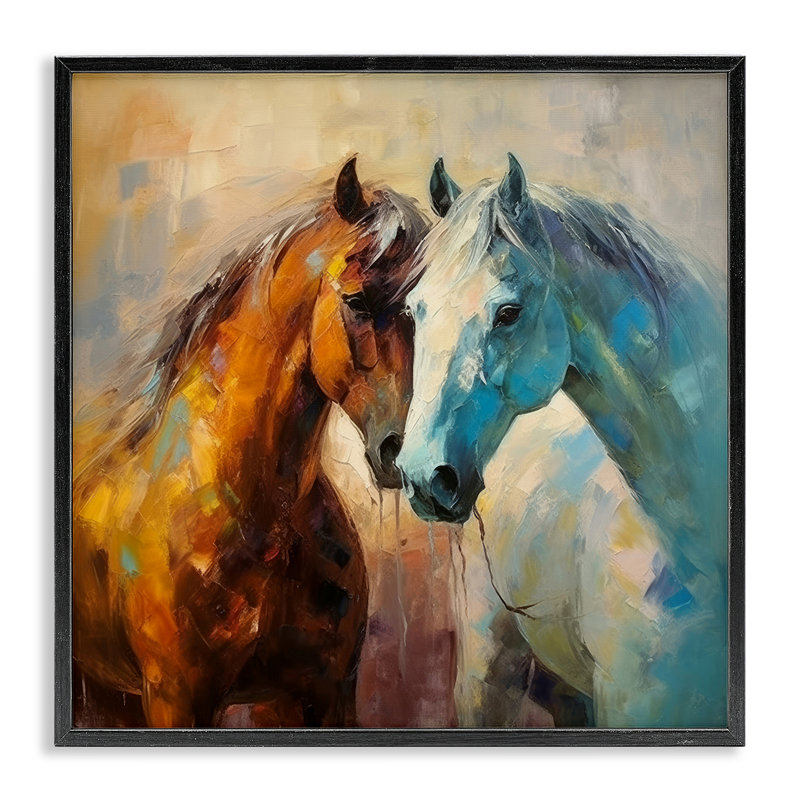 «Painterly Horse pair», art de la giclée encadrée par Irena Orlov, Giclée encadrée noir minuit, H 12 po x l 12 po