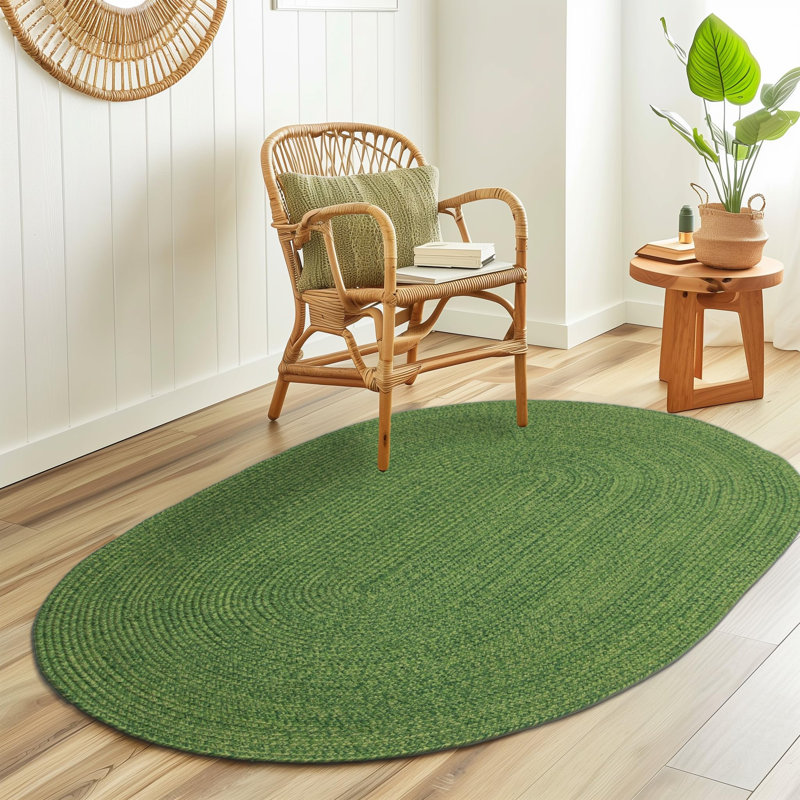 Tapis vert tressé à la main Zslater, Ovale 3 pi x 5 pi
