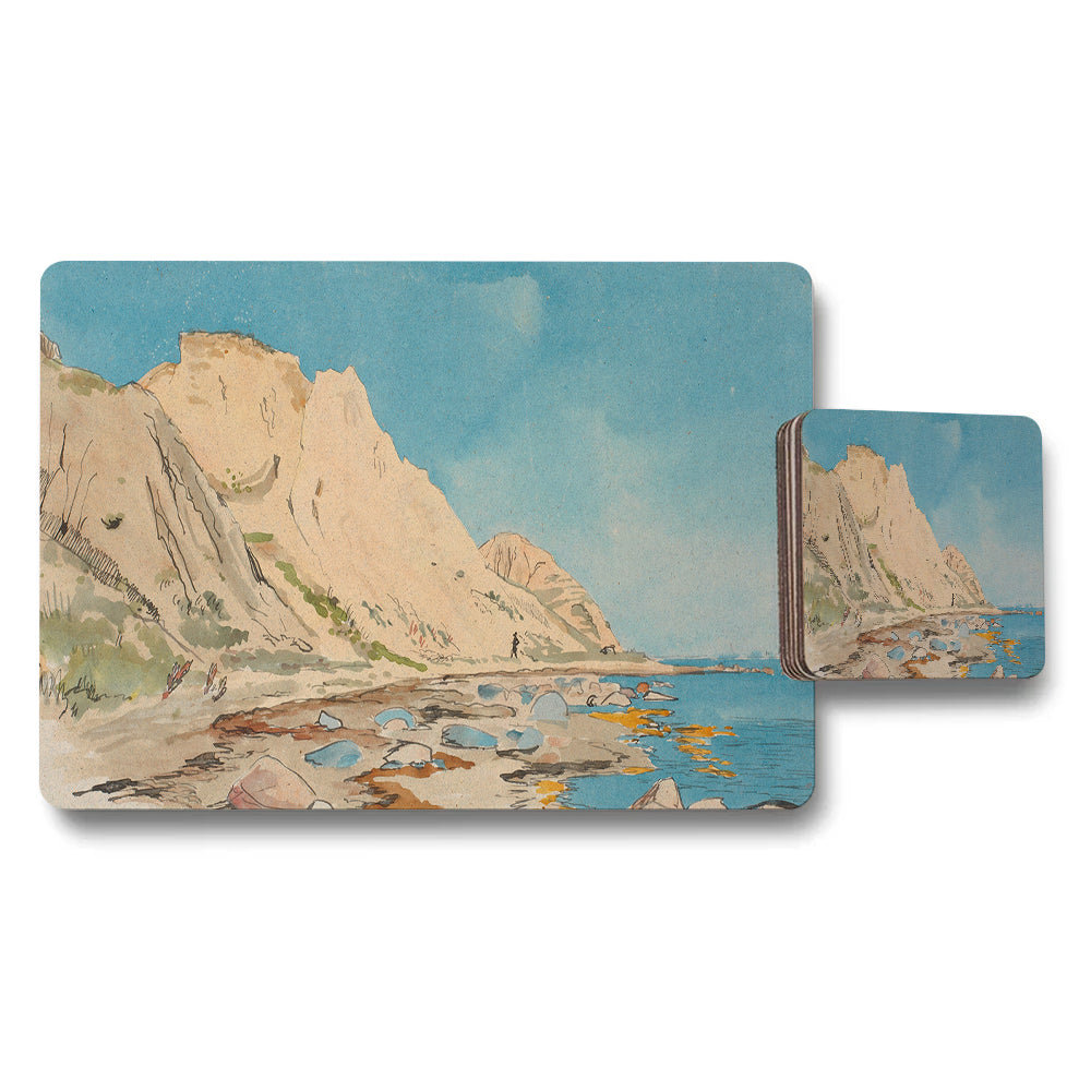 Coastal Cliff Landscape Placemat And Coaster Set For Dining Room
