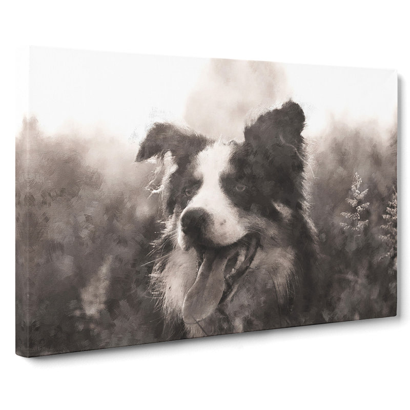 Border Collie Dog In A Meadow Painting - Wrapped Canvas, 50cm H x 76cm W x 3cm D