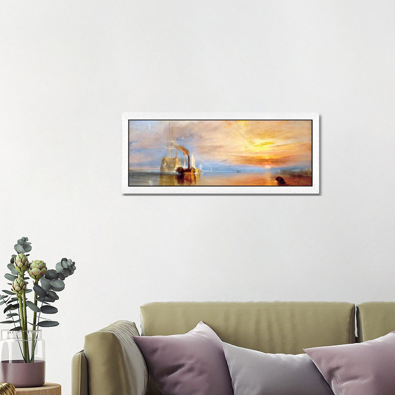 Fighting Temeraire by J.M.W. Turner - Panoramic Painting on Canvas, 30.48 cm H x 91.44 cm W, White Framed
