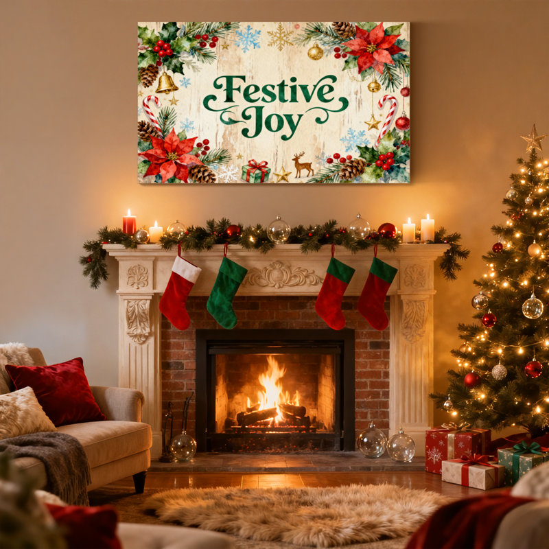 «Christmas Festive Joy Holiday», ensemble de 3 impressions murales sur toile, H 20 po x l 30 po