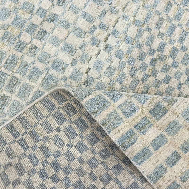 Hand Knotted Geometric Area Rug in Ivory/Gray, Rectangle 5' x 8'