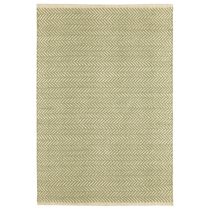 Herringbone Sage Handwoven Cotton Rug, Rectangle 5' x 8'