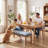 Upholstered Bench For End Of Bed, 53 Inch Long Entryway Bench, Modern Dining Bench With Wooden Legs, Blue Plaid Linen