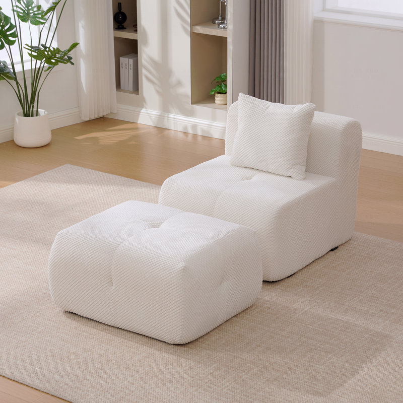 Fauteuil d'appoint sans accoudoir avec repose-pieds, Ivoire ivoire