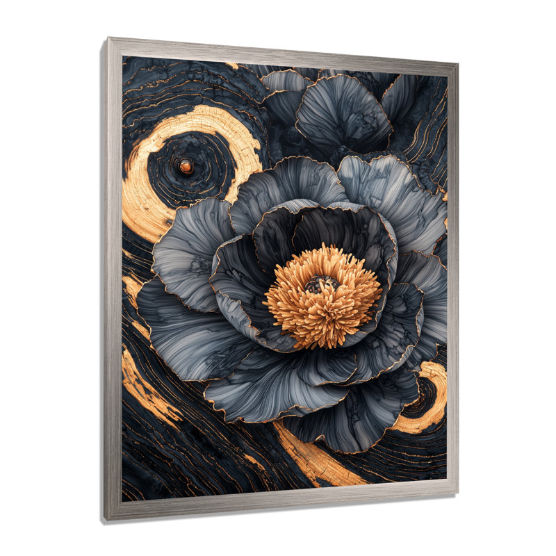 Muheezat - Floral Canvas Art Print, 20" H x 12" W, Single Picture Framed Print, Silver