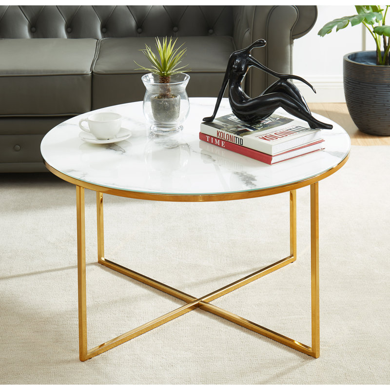 Table de bout cylindrique Elgin, Or, Blanc