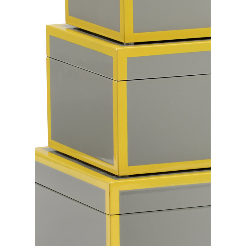 Gray and Yellow Lacquered Wood Lidded Box