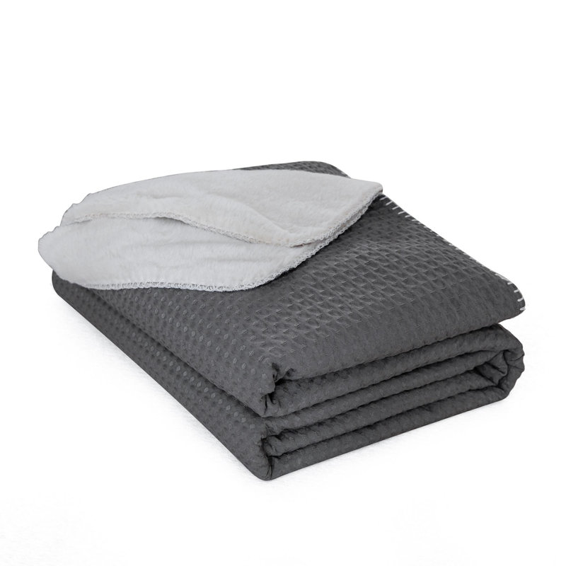  Jeté double face Waffle Weave to Faux Fur, Gris